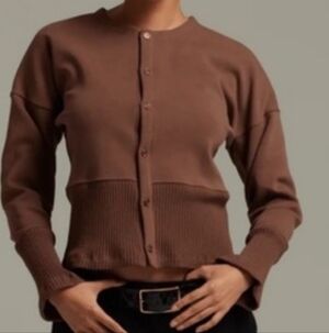 Artless Forever Women's Brown Cropped Cardigan Ribbed Waist Flared Cuffs Size S